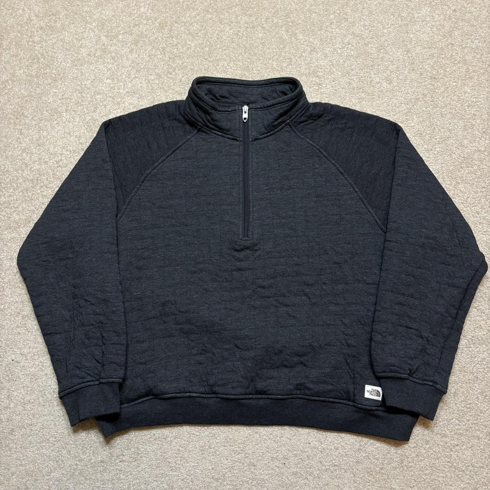 The North Face Sweatshirt Womens XL Gray Fleece 1/4 Zip Mock Neck Pullover‎
